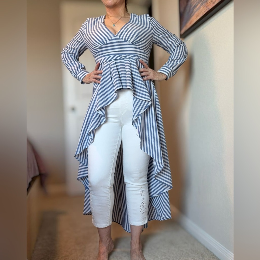 SHEIN Blue and White Striped Top
